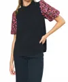Entro Embroidered Puff Sleeve Top In Black In Black