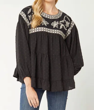 Entro Embroidered Swiss Dot Blouse In Black