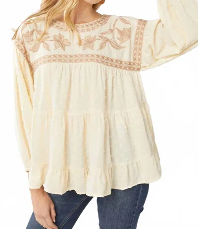 Entro Embroidered Swiss Dot Blouse In Natural In Multi