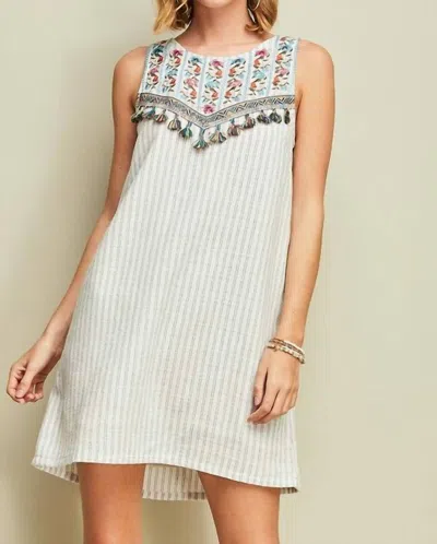 Entro Embroidered Tassel Mini Dress In White