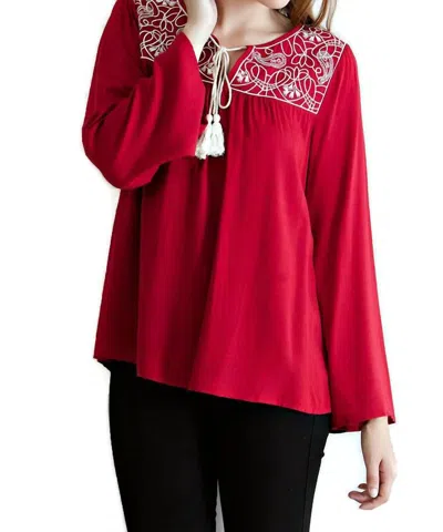Entro Embroidered Tassel Tie Top