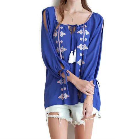 Entro Embroidered Tassel Tie Top In Royal