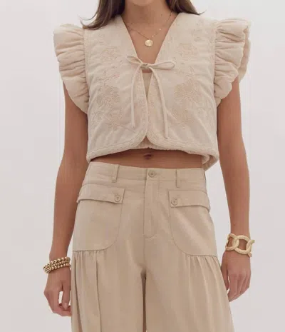Entro Embroidered Vest Top In Cream In White