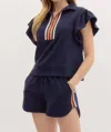 Entro Emily Jersey Knit Half Zip Contrast Trim Set In Navy In Blue