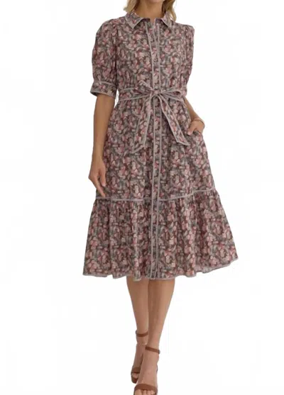 Entro Emily Midi Dress In Brown In Multi