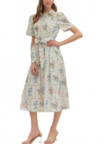 Entro English Garden Midi Dress In Ecru In Multi