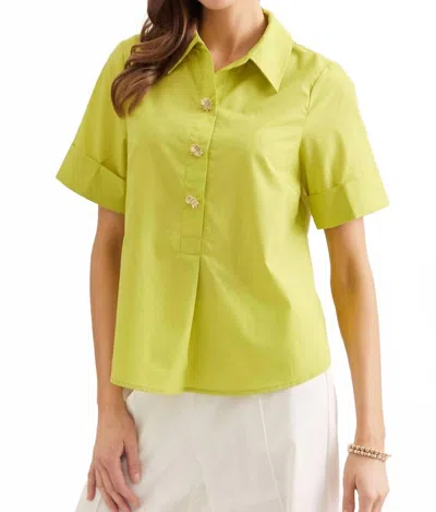 Entro Everyday Button Down Top In Yellow Green