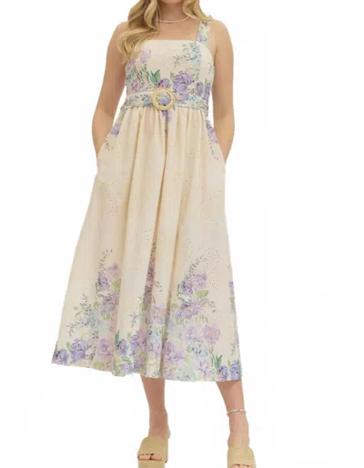 Entro Evie Eyelet Floral Midi Dress In Lavender Spring In Neutral