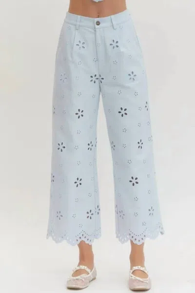 Entro Eyelet Daydreams Wide Leg Pants In Light Blue