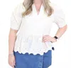 Entro Eyelet Detail Peplum Top In Ivory In White