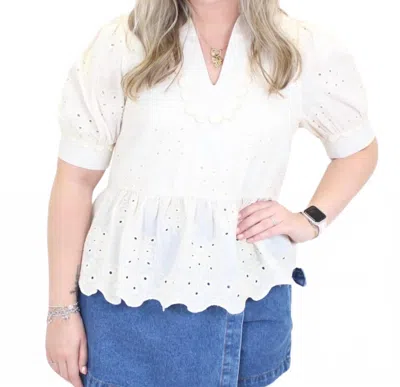 Entro Eyelet Detail Peplum Top In Ivory In White