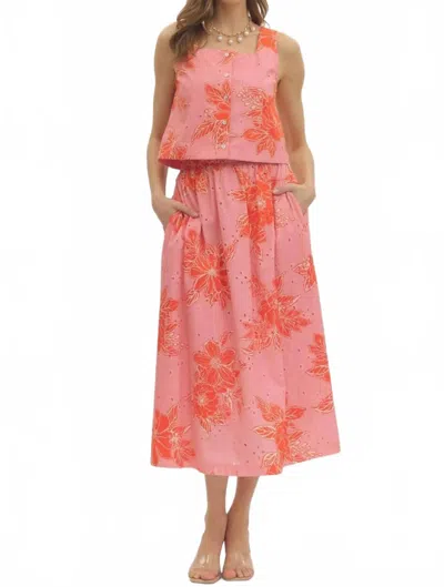 Entro Eyelet Midi Skirt & Top Set In Botanical Pink