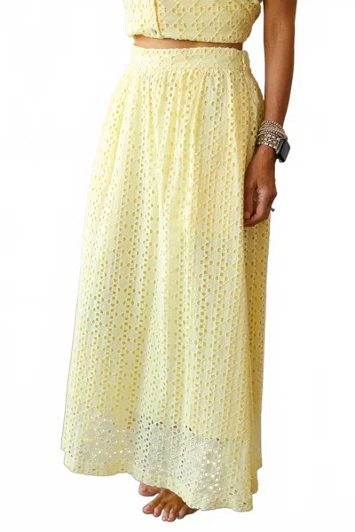Entro Eyelet Midi Skirt In Lemon In Yellow