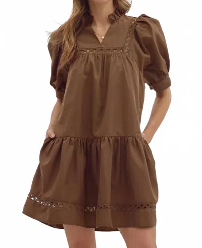 Entro Eyelet Mini Dress In Cocoa In Brown