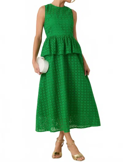 Entro Eyelet Peplum Midi Dress In Green