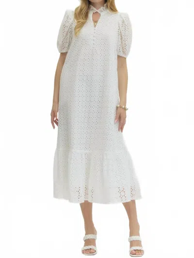 Entro Eyelet Puff Sleeve Midi Dress In Off White