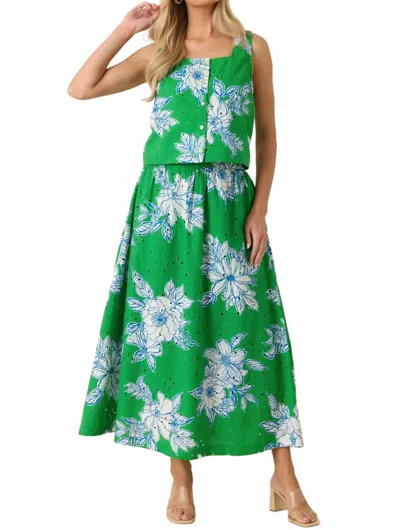 Entro Eyelet Skirt Set In Green/blue In Multi