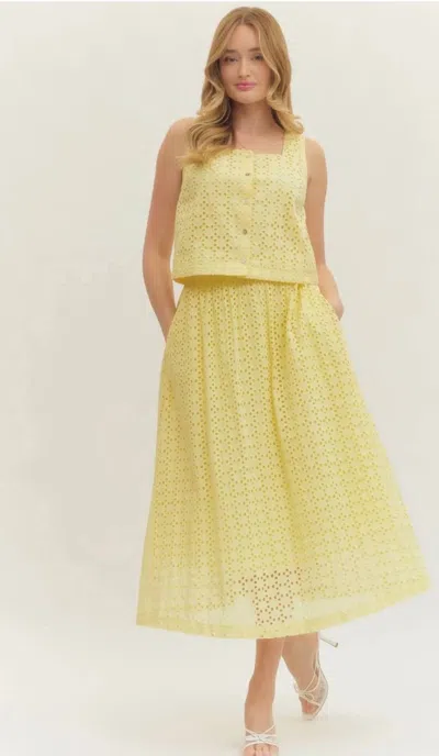Entro Eyelet Skirt Set In Yellow