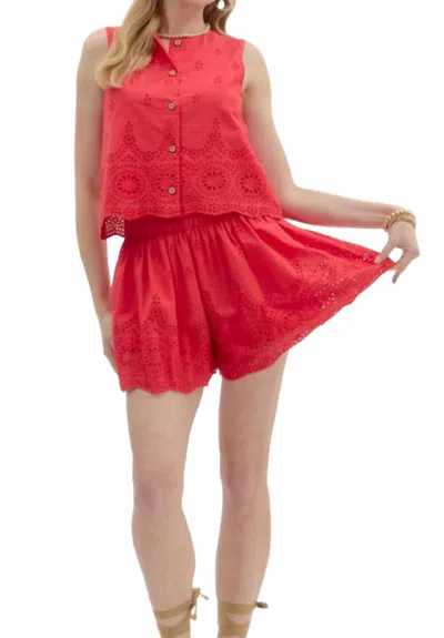 Entro Eyelet Sleveless Top In Red