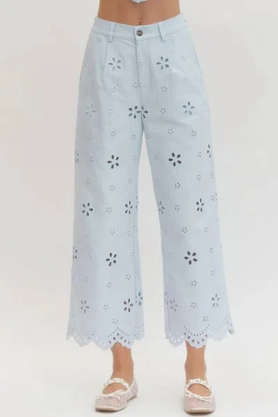 Entro Eyelet Wide-leg Pants In Light Blue