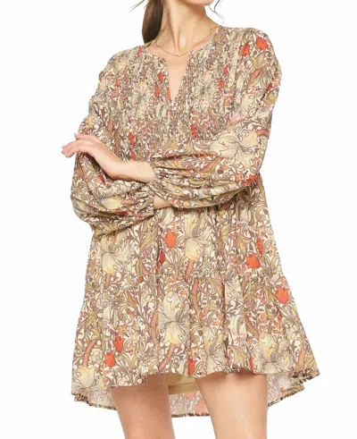 Entro Fall Floral Long-sleeved Dress In Mocha In Brown