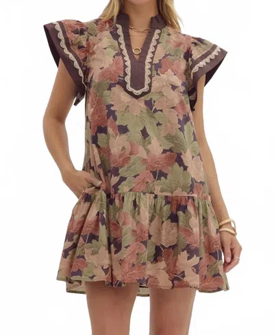 ENTRO FALL FLORAL MINI DRESS IN BROWN