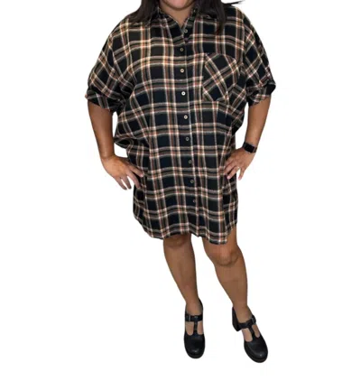Entro Fall Oversized Button Down Dress In Black Plaid In Multi