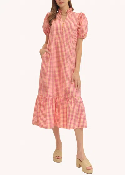 Entro Fallon Cotton Midi Dress In Pink Gingham In Multi
