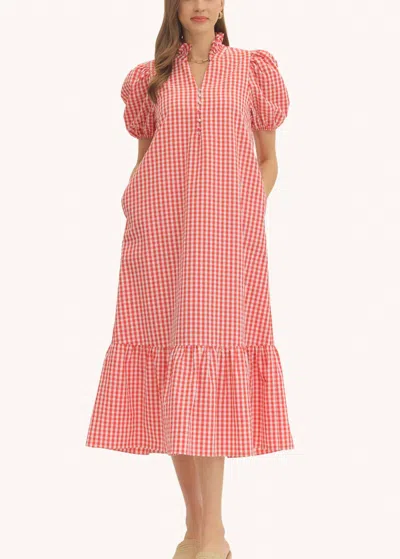 Entro Fallon Cotton Midi Dress In Red Gingham In Multi