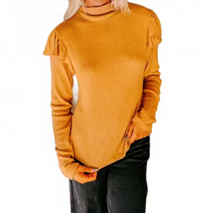 Entro Fashionably Late Ruffle Top In Camel In Orange