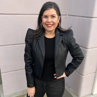Entro Faux Leather Cropped Blazer In Black