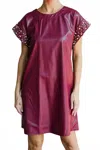 Entro Faux Leather Mini Dress With Pearl In Merlot In Burgundy