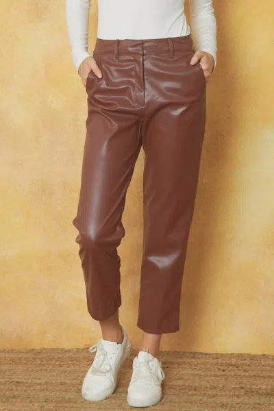 Entro Faux Leather Pants In Chocolate In Yellow