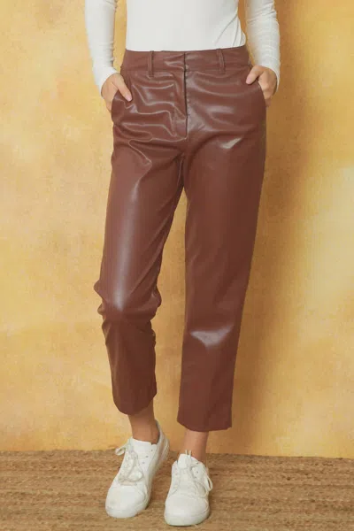 Entro Faux Leather Pants In Chocolate In Gold