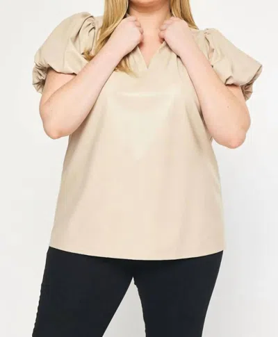 Entro Faux Leather Short Sleeve Top - Plus In Almond In Pink