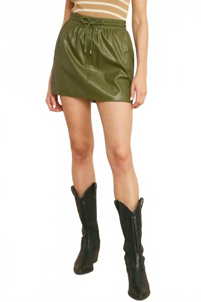 Entro Faux Leather Skirt In Olive In Green