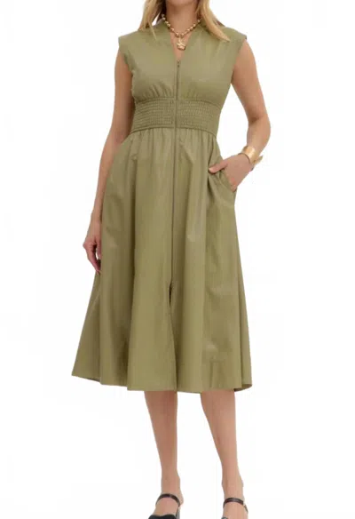 Entro Faux Leather Sleeveless Midi Dress In Olive In Green