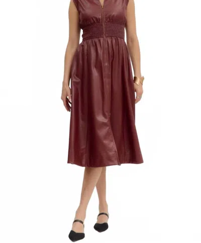 Entro Faux Leather Sleevless Midi Dress In Burgundy In Brown