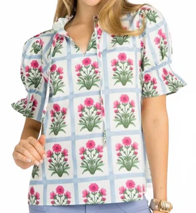 Entro Faye Smocked Sleeve Cuff Top In Magenta In Multi