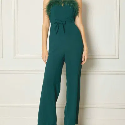 Entro Feather Trim Jumpsuit In Green