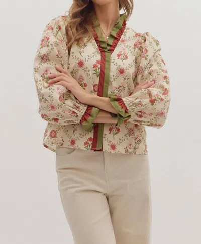 Entro Feelin' Like Fall Long Sleeve Top In Ecru In Multi