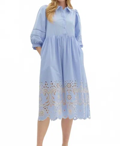 Entro Feeling Elegant Eyelet Dress In Chambray In Blue