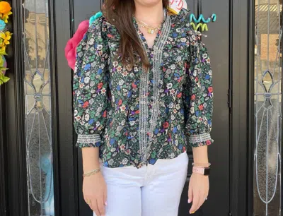 Entro Ferrell Floral Top In Black/green