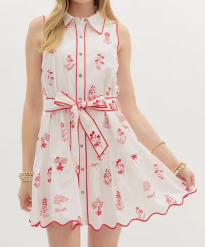 Entro Flora Scallop Hem Mini Dress In Red In Multi