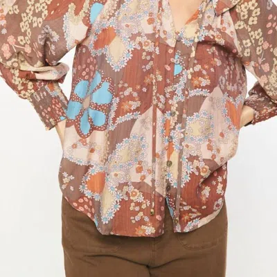 Entro Floral Babydoll Blouse In Brown