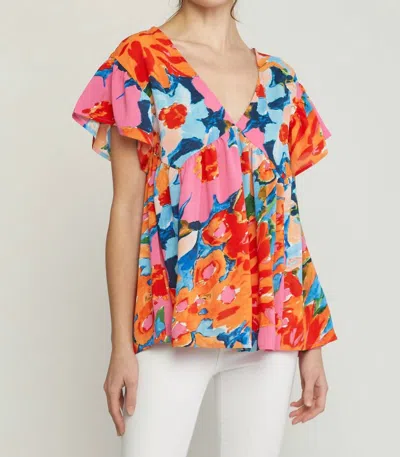 Entro Floral Babydoll Ruffle Sleeve Top In Pink