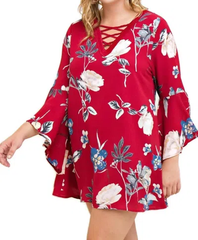 Entro Floral Bell Sleeve Dress In Red