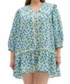 Entro Floral Bib Mini Dress In Blue And Green In Blue