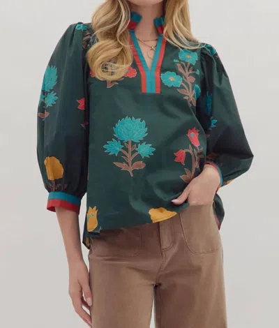 Entro Floral Blouse In Green