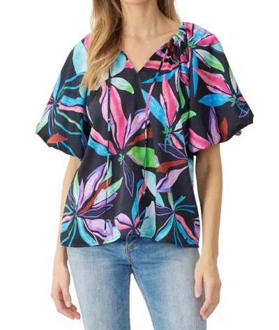 Entro Floral Bubble Sleeve Blouse In Black